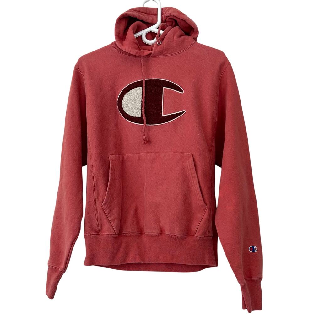 Champion Reverse Weave Big C Logo Hoodie Sweatshirt Small coral Sporty lounge S
